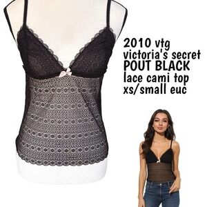 y2k 2010 pout victoria's secret black lace sheer cami top xs/small euc.